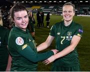 5 March 2020; Diane Caldwell, right, and Clare Shine of Republic of Ireland following the UEFA Women's 2021 European Championships Qualifier match between Republic of Ireland and Greece at Tallaght Stadium in Dublin. Photo by Stephen McCarthy/Sportsfile