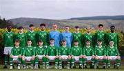 23 March 2019; Republic of Ireland players, back row from left, Mipo Odubeko, James Furlong, Luke Turner, Andrew Omobamidele, Harry Halwax, Jimmy Corcoran, Conor Carty, Josh Giurgi, Anselmo Garcia MacNulty and Timi Sobowale, front row from left, Matt Everitt, Ronan McKinley, Charlie McCann, Brandon Holt, Séamas Keogh, Sean Kennedy, Sean McEvoy, Toby Owens and Joesph Hoge during a Republic of Ireland U17's Portrait session at CityWest Hotel in Dublin. Photo by Eóin Noonan/Sportsfile