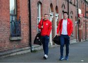 6 March 2020; Jamie Lennon, left, and Lee Desmond of St Patrick's Athletic arrive prior to their SSE Airtricity League Premier Division match against Cork City at Richmond Park in Dublin. Photo by Seb Daly/Sportsfile