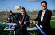 6 March 2020; FAI Interim Deputy Chief Executive Niall Quinn and Lord Mayor of Dublin Tom Brabazon, left, preform the official opening of the new Darndale FC all-weather pitch at Darndale Park in Dublin. Photo by Stephen McCarthy/Sportsfile