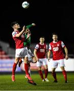 6 March 2020; Dan Ward of St Patrick's Athletic in action against Cian Coleman of Cork City during the SSE Airtricity League Premier Division match between St Patrick's Athletic and Cork City at Richmond Park in Dublin. Photo by Seb Daly/Sportsfile