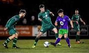 6 March 2020; Sean Brennan of Shamrock Rovers II in action against Vilius Labutis, left, and Alex Aspil of Cabinteely during the SSE Airtricity League First Division match between Cabinteely and Shamrock Rovers II at Stradbrook Road in Blackrock, Dublin. Photo by Piaras Ó Mídheach/Sportsfile