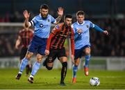 6 March 2020; Danny Mandroiu of Bohemians in action against Gary Deegan, left, and Dayle Rooney of Shelbourne during the SSE Airtricity League Premier Division match between Bohemians and Shelbourne at Dalymount Park in Dublin. Photo by Stephen McCarthy/Sportsfile