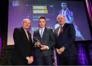 6 March 2020; Robbie McDaid of Ballyboden St. Endas is presented with his Football Team of the Year Award by AIB Head of Retail Banking Denis O'Callaghan, left, and Uachtarán Chumann Lúthchleas Gael John Horan during the AIB GAA Club Players' Awards at Croke Park in Dublin. Photo by Ramsey Cardy/Sportsfile