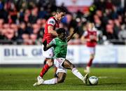 6 March 2020; Henry Ochieng of Cork City in action against Martin Rennie of St Patrick's Athletic during the SSE Airtricity League Premier Division match between St Patrick's Athletic and Cork City at Richmond Park in Dublin. Photo by Seb Daly/Sportsfile