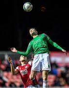 6 March 2020; Cian Coleman of Cork City in action against Dan Ward of St Patrick's Athletic during the SSE Airtricity League Premier Division match between St Patrick's Athletic and Cork City at Richmond Park in Dublin. Photo by Seb Daly/Sportsfile