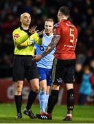 6 March 2020; Referee Neil Doyle speaking with Robert Cornwall of Bohemians during the SSE Airtricity League Premier Division match between Bohemians and Shelbourne at Dalymount Park in Dublin. Photo by Eóin Noonan/Sportsfile