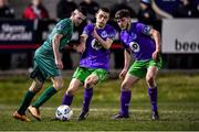 6 March 2020; Keith Dalton of Cabinteely in action against Max Murphy and Alex Dunne, right, of Shamrock Rovers II during the SSE Airtricity League First Division match between Cabinteely and Shamrock Rovers II at Stradbrook Road in Blackrock, Dublin. Photo by Piaras Ó Mídheach/Sportsfile
