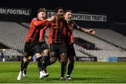 6 March 2020; Andre Wright of Bohemians, centre, celebrates with team-mates after scoring his side's first goal during the SSE Airtricity League Premier Division match between Bohemians and Shelbourne at Dalymount Park in Dublin. Photo by Eóin Noonan/Sportsfile