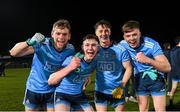 6 March 2020; Dublin players, from left, Conor Kinsella, Adam Waddick, Conor Tyrell and Adam Fearon celebrate following the EirGrid Leinster GAA Football U20 Championship Final match between Laois and Dublin at Netwatch Cullen Park in Carlow. Photo by Matt Browne/Sportsfile