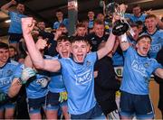 6 March 2020; Adam Waddick of Dublin and his team-mates celebrate after the EirGrid Leinster GAA Football U20 Championship Final match between Laois and Dublin at Netwatch Cullen Park in Carlow. Photo by Matt Browne/Sportsfile