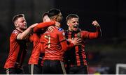 6 March 2020; Danny Mandroiu of Bohemians, 7, celebrates with team-mate Paddy Kirk, right, after scoring his side's second goal of the game during the SSE Airtricity League Premier Division match between Bohemians and Shelbourne at Dalymount Park in Dublin. Photo by Eóin Noonan/Sportsfile