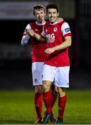 6 March 2020; Chris Forrester, left, and Lee Desmond of St Patrick's Athletic congratulate each other following their side's victory during the SSE Airtricity League Premier Division match between St Patrick's Athletic and Cork City at Richmond Park in Dublin. Photo by Seb Daly/Sportsfile