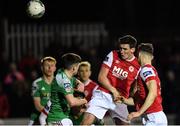 6 March 2020; Martin Rennie of St Patrick's Athletic has a header on goal during the SSE Airtricity League Premier Division match between St Patrick's Athletic and Cork City at Richmond Park in Dublin. Photo by Seb Daly/Sportsfile