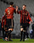 6 March 2020; Robert Cornwall of Bohemians, left, celebrates with team-mate Paddy Kirk following the SSE Airtricity League Premier Division match between Bohemians and Shelbourne at Dalymount Park in Dublin. Photo by Eóin Noonan/Sportsfile