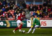 6 March 2020; Dean Clarke of St Patrick's Athletic in action against Dylan McGlade of Cork City during the SSE Airtricity League Premier Division match between St Patrick's Athletic and Cork City at Richmond Park in Dublin. Photo by Seb Daly/Sportsfile