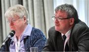 7 March 2020; Con Moynihan, Development Officer, right, and Geraldine Carey, Treasurer, during the LGFA Annual Congress 2020 at the Loughrea Hotel & Spa in Loughrea, Galway. Photo by Piaras Ó Mídheach/Sportsfile