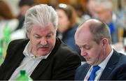 7 March 2020; Ladies Gaelic Football Association presidential candidates Dominic Leech, left, and Liam McDonagh during the LGFA Annual Congress 2020 at the Loughrea Hotel & Spa in Loughrea, Galway. Photo by Piaras Ó Mídheach/Sportsfile