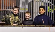 6 March 2020; Finn Harps supporters, from left, Liam Tierney, age 12, Jake Bonner, age 7, and Aiden Tierney, age 10, all from Letterkenny, Donegal, ahead of the SSE Airtricity League Premier Division match between Finn Harps and Dundalk at Finn Park in Ballybofey, Donegal. Photo by Ben McShane/Sportsfile