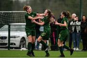 7 March 2020; Ellie Long of Republic of Ireland, centre, celebrates with team-mates, Grace Flanagan, left, and Abbie Larkin after scoring her side's first goal during the Women's Under-15s John Read Trophy match between Republic of Ireland and England at FAI National Training Centre in Dublin. Photo by Sam Barnes/Sportsfile