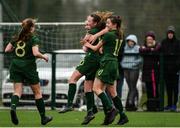 7 March 2020; Ellie Long of Republic of Ireland, centre, celebrates with team-mates, from left, Orlaith O’Mahony, Grace Flanagan and Abbie Larkin after scoring her side's first goal during the Women's Under-15s John Read Trophy match between Republic of Ireland and England at FAI National Training Centre in Dublin. Photo by Sam Barnes/Sportsfile