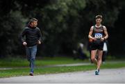 7 March 2020; David Kenny of Farranfore Maine Valley AC, Kerry, and his coach Rob Heffernan during the Irish Life Health National 20k Walks Championships at St Anne's Park in Raheny, Dublin. Photo by Ramsey Cardy/Sportsfile