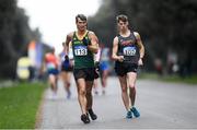 7 March 2020; Eventual race winner Wayne Snyman, 113, of South Africa, and David Kenny of Farranfore Maine Valley AC, Kerry, competing during the Irish Life Health National 20k Walks Championships at St Anne's Park in Raheny, Dublin. Photo by Ramsey Cardy/Sportsfile