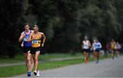 7 March 2020; Alex Wright, right, of Leevale AC, Cork and Brendan Boyce of Finn Valley AC, Donegal, competing during the Irish Life Health National 20k Walks Championships at St Anne's Park in Raheny, Dublin. Photo by Ramsey Cardy/Sportsfile