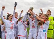 7 March 2020; The England team celebrate with the John Read Trophy after the Women's Under-15s John Read Trophy match between Republic of Ireland and England at FAI National Training Centre in Dublin. Photo by Sam Barnes/Sportsfile