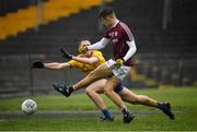 7 March 2020; Ryan Monahan of Galway shoots to score his side's third goal, despite the attempts of Colin Walsh of Roscommon, during the EirGrid Connacht GAA Football U20 Championship Final match between Galway and Roscommon at Tuam Stadium in Tuam, Galway. Photo by Seb Daly/Sportsfile