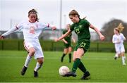 7 March 2020; Tara O’Hanlon of Republic of Ireland in action against Megan Sofield of England during the Women's Under-15s John Read Trophy match between Republic of Ireland and England at FAI National Training Centre in Dublin. Photo by Sam Barnes/Sportsfile