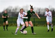 7 March 2020; Heidi O’Sullivan of Republic of Ireland in action against Leonie Telford of England during the Women's Under-15s John Read Trophy match between Republic of Ireland and England at FAI National Training Centre in Dublin. Photo by Sam Barnes/Sportsfile