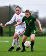 7 March 2020; Orlaith O’Mahony of Republic of Ireland in action against Gemma Witchurch of England during the Women's Under-15s John Read Trophy match between Republic of Ireland and England at FAI National Training Centre in Dublin. Photo by Sam Barnes/Sportsfile