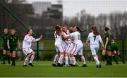 7 March 2020; Rebecca Ferguson of England, centre, is congratulated by team-mates after scoring her side's second goal during the Women's Under-15s John Read Trophy match between Republic of Ireland and England at FAI National Training Centre in Dublin. Photo by Sam Barnes/Sportsfile
