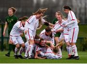 7 March 2020; Rebecca Ferguson of England, centre, is congratulated by team-mates after scoring her side's second goal during the Women's Under-15s John Read Trophy match between Republic of Ireland and England at FAI National Training Centre in Dublin. Photo by Sam Barnes/Sportsfile