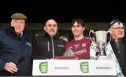 7 March 2020; Cathal Sweeney of Galway receives the Man of The Match Award from Aidan Naughton, EirGrid Agricultural Officer, second left, following the EirGrid Connacht GAA Football U20 Championship Final match between Galway and Roscommon at Tuam Stadium in Tuam, Galway. Photo by Seb Daly/Sportsfile