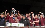 7 March 2020; Galway captain Jack Glynn lifts the trophy alongside team-mates following their side's victory during the EirGrid Connacht GAA Football U20 Championship Final match between Galway and Roscommon at Tuam Stadium in Tuam, Galway. Photo by Seb Daly/Sportsfile