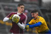 7 March 2020; Ryan Monahan of Galway in action against Robbie Dolan of Roscommon during the EirGrid Connacht GAA Football U20 Championship Final match between Galway and Roscommon at Tuam Stadium in Tuam, Galway. Photo by Seb Daly/Sportsfile
