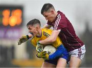 7 March 2020; Robbie Dolan of Roscommon in action against Matthew Tierney of Galway during the EirGrid Connacht GAA Football U20 Championship Final match between Galway and Roscommon at Tuam Stadium in Tuam, Galway. Photo by Seb Daly/Sportsfile