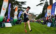 7 March 2020; Michael Morgan of Summerhill College, Co Sligo, celebrates as he crosses the line to win the Senior Boys race during the Irish Life Health All-Ireland Schools Cross Country Championships at Santry Demesne in Santry, Dublin. Photo by David Fitzgerald/Sportsfile