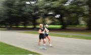 7 March 2020; Kate Veale of West Waterford AC, Waterford, left, and Maggie Helen O'Connor of St. Joseph's AC, Kilkenny, competing during the Irish Life Health National 20k Walks Championships at St Anne's Park in Raheny, Dublin. Photo by Ramsey Cardy/Sportsfile