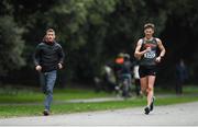7 March 2020; David Kenny of Farranfore Maine Valley AC, Kerry, and coach Rob Heffernan competing during the Irish Life Health National 20k Walks Championships at St Anne's Park in Raheny, Dublin. Photo by Ramsey Cardy/Sportsfile