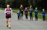 7 March 2020; Sean McMullin of Mullingar Harriers AC, Westmeath, crosses the finish line in the Irish Life Health National 20k Walks Championships at St Anne's Park in Raheny, Dublin. Photo by Ramsey Cardy/Sportsfile