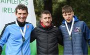7 March 2020; Brendan Boyce of Finn Valley AC, Donegal, left, David Kenny of Farranfore Maine Valley AC, Kerry, and Rob Heffernan, centre, following the Irish Life Health National 20k Walks Championships at St Anne's Park in Raheny, Dublin. Photo by Ramsey Cardy/Sportsfile
