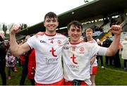 7 March 2020; Matthew McCusker, left, and Darragh Canavan of Tyrone celebrate after the EirGrid Ulster GAA Football U20 Championship Final match between Tyrone and Donegal at St Tiernach's Park in Clones, Monaghan. Photo by Oliver McVeigh/Sportsfile