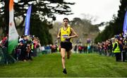 7 March 2020; Abdel Laadjel of Kisoge Community College, Co Dublin celebrates as he wins the Intermediate Boys race during the Irish Life Health All-Ireland Schools Cross Country Championships at Santry Demesne in Santry, Dublin. Photo by David Fitzgerald/Sportsfile