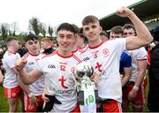 7 March 2020; Michael Gallagher, left, and Antoin Fox of Tyrone celebrate after the EirGrid Ulster GAA Football U20 Championship Final match between Tyrone and Donegal at St Tiernach's Park in Clones, Monaghan. Photo by Oliver McVeigh/Sportsfile