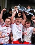 7 March 2020; Tyrone captain Antoin Fox lifts the cup following the EirGrid Ulster GAA Football U20 Championship Final match between Tyrone and Donegal at St Tiernach's Park in Clones, Monaghan. Photo by Oliver McVeigh/Sportsfile