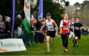 7 March 2020; Luke O'Shea Breen of Temple Carrig, Co Wicklow, right, races alongside eventual second place Sean O'Croinin of Colaiste Ghlor Na Mara, Co Dublin on his way to winning Minor Boy's race during the Irish Life Health All-Ireland Schools Cross Country Championships at Santry Demesne in Santry, Dublin. Photo by David Fitzgerald/Sportsfile