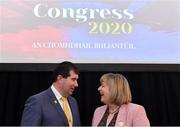 7 March 2020; LGFA President Marie Hickey speaking with LGFA President Elect Micheál Naughton during the LGFA Annual Congress 2020 at the Loughrea Hotel & Spa in Loughrea, Galway. Photo by Piaras Ó Mídheach/Sportsfile